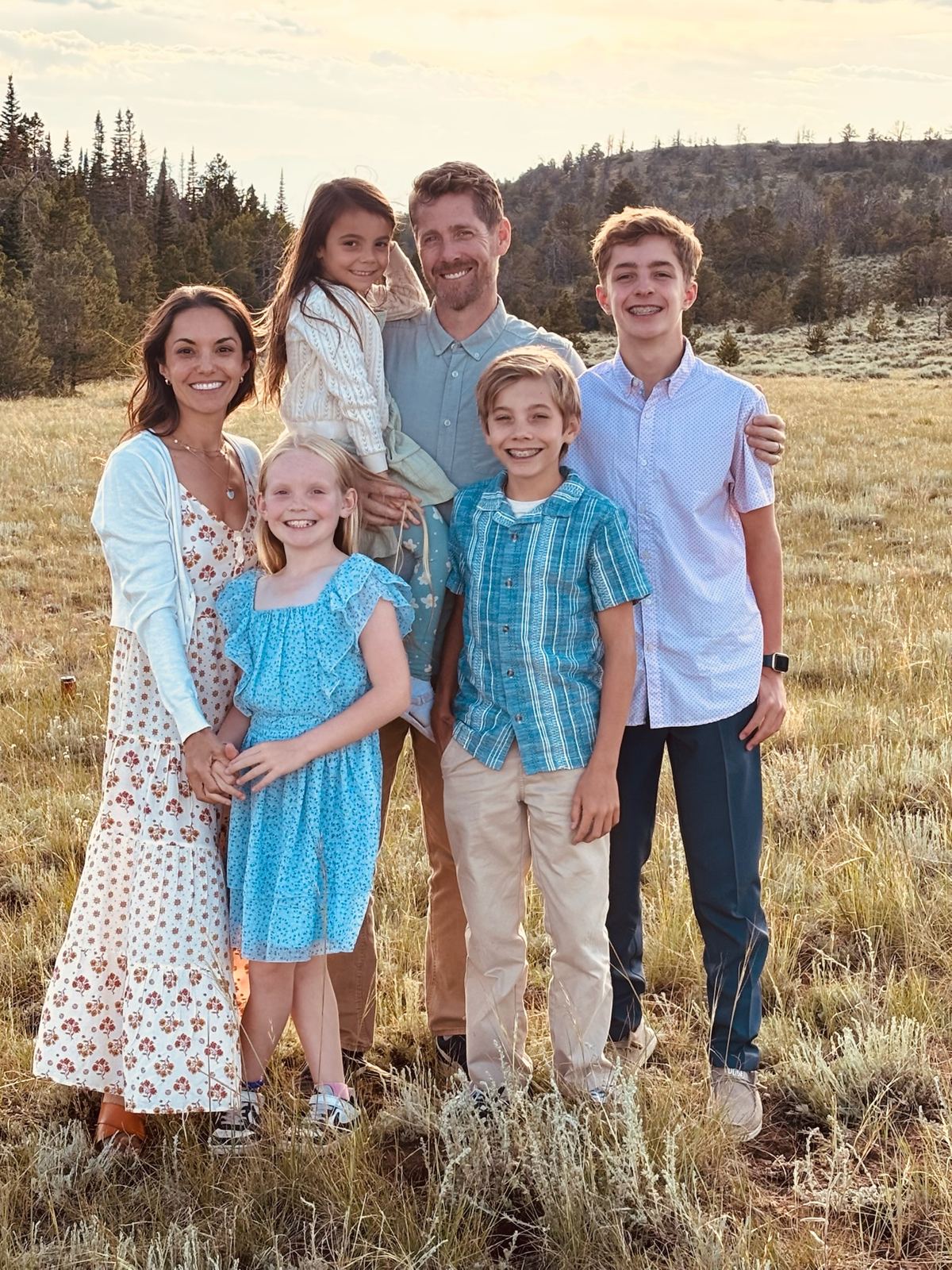 Our family of six in a mountain meadow